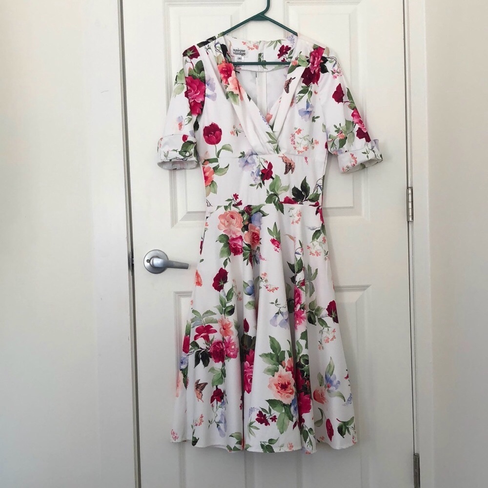 Unique Vintage Floral Fit and Flare Dress